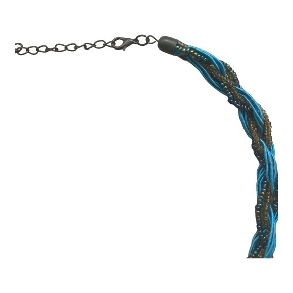 Braided vintage retro style turquoise gold and rainbow strands necklace 19 in - Picture 3 of 11